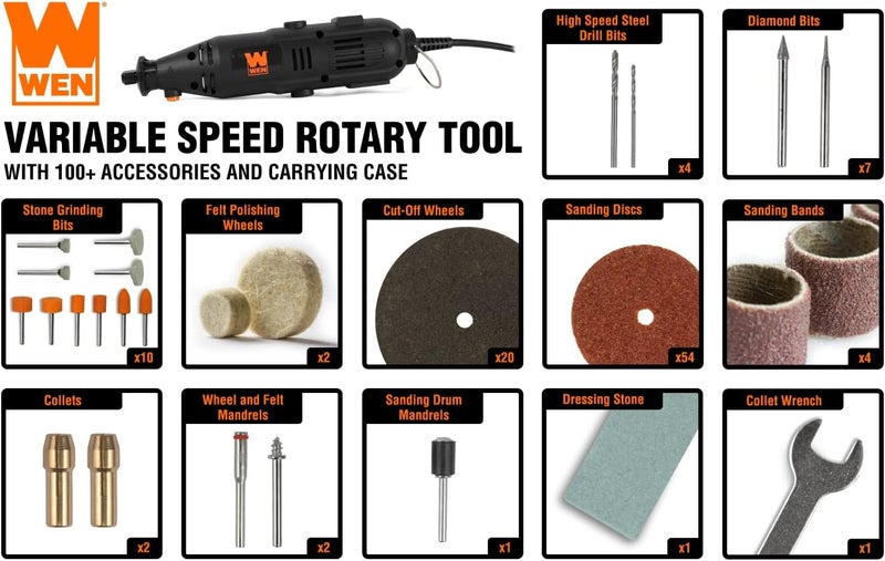 Wen 23101 1-Amp Variable Speed Rotary Tool with 100+ Accessories - Image 2